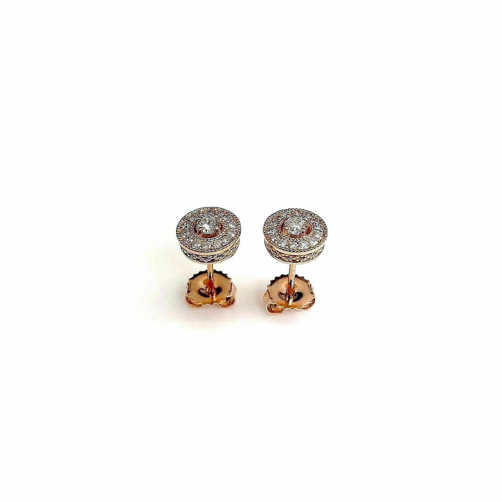 0.55 Carats t.w. Round Diamond Millgrain Halo Earrings 14K Pink Rose Gold New
