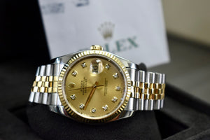 Rolex 36MM 18K Gold & Steel Datejust Diamond Dial Jubilee Band Watch R# 116233