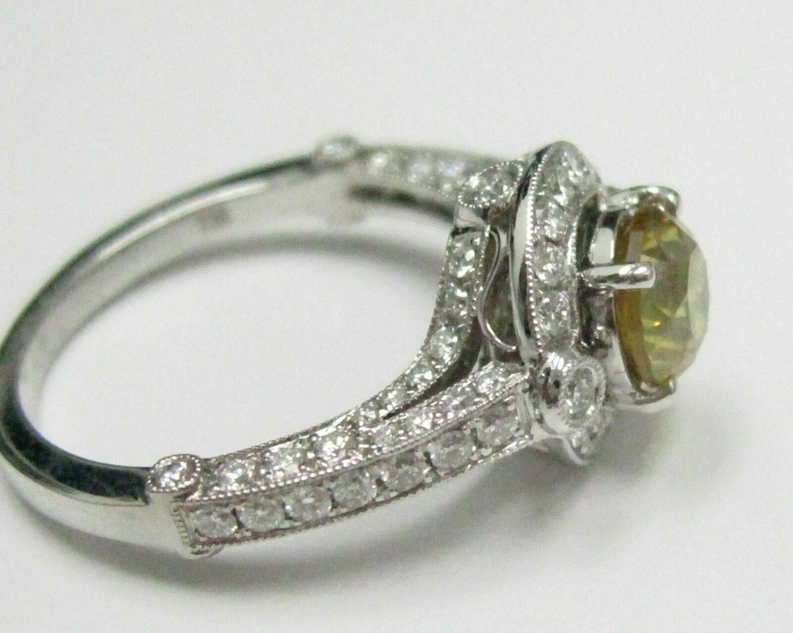 3.22 TCW Art Deco Fancy Yellow Diamond Solitaire Ring Size 6.75 18k White Gold