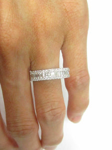 Fine .65Ct 3 Row Baguette & Round Cut Diamond Band/Ring G VS-2 Size 6.5 18k WG