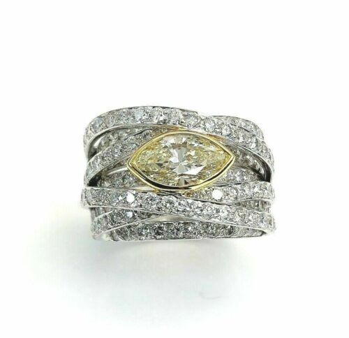 5.84 Carats t.w. Light Yellow Marquise Diamond Intertwine Ring 18K 2Tone Gold