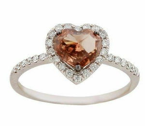 1.27Ct Natural Fancy Fancy Brown Heart Shape Diamond Ring Size 7 14k White Gold
