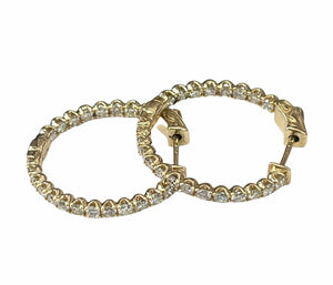 Diamond Hoop Earrings In and Out Round Brilliants Diamond Yellow Gold