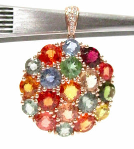 FINE 14kt Rose Gold Multi-Color Sapphire & Diamond Pendant