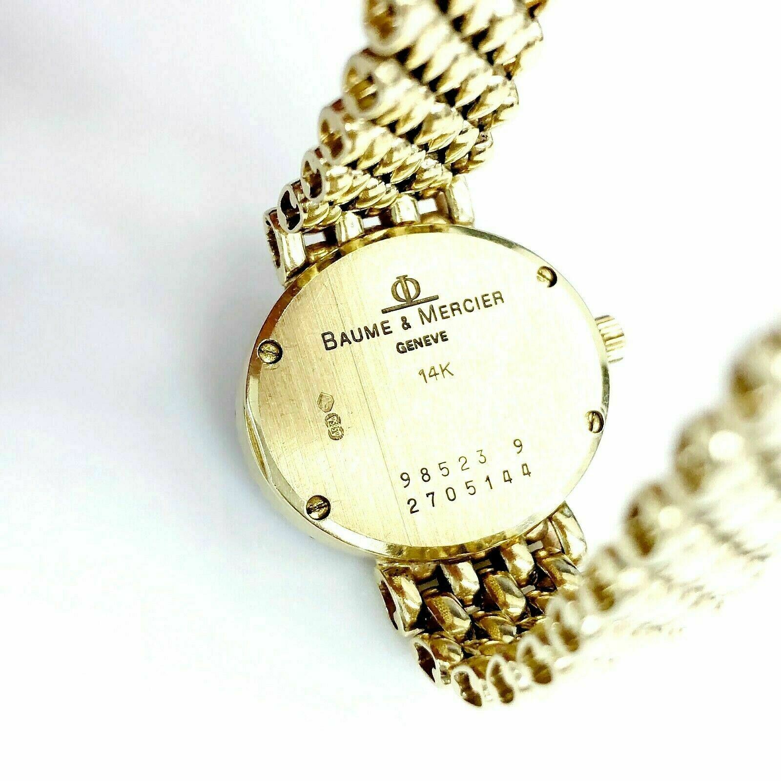 Baume & Mercier Factory Set Diamond Quartz Watch Solid 14 Karat Yellow Gold