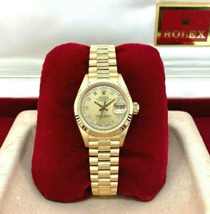 Rolex 26MM Lady President Factory Diamond Datejust 18 Karat Yellow Gold Watch