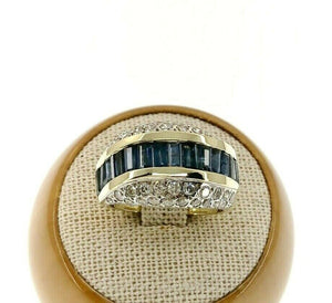 Fine 2.97 Carats t.w. Blue Sapphire & Pave Diamond 3 Sided Anniversary Ring 14K
