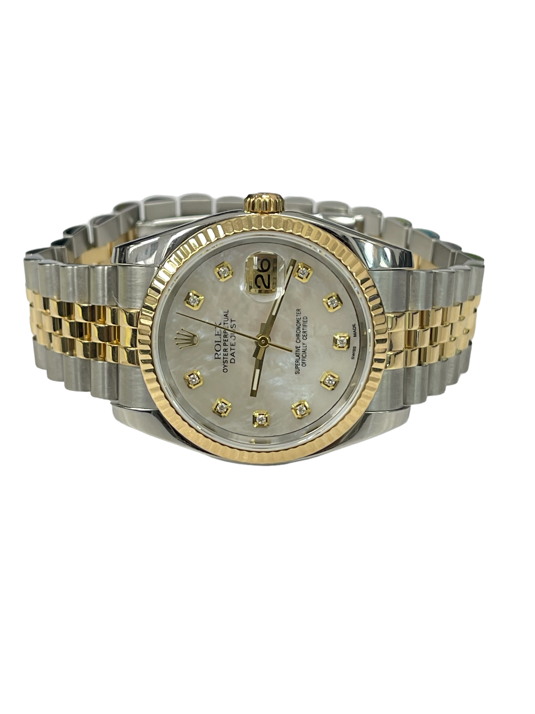 Rolex 36MM DateJust Yellow Gold Two Tone Reference 116233 Without Holes