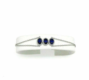 1.87 Carats Halo Blue Sapphire and Diamond Bracelet 14K White Gold