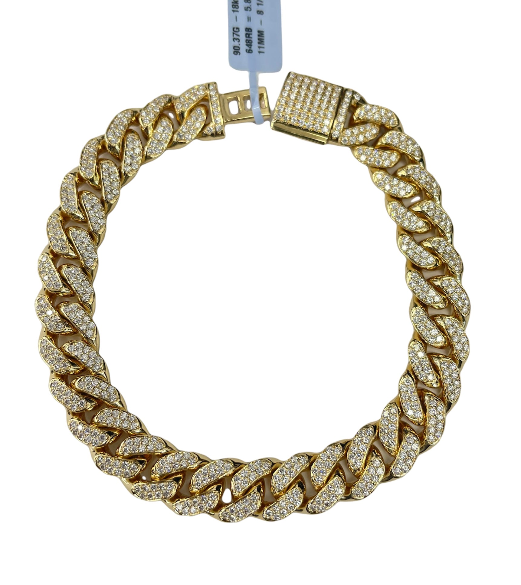 Cuban Link Diamond Bracelet Round Brilliants 5.82 Carats Yellow Gold 18kt