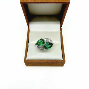 3.99 Carats t.w. Diamond and Emerald Ring Bypass Celebration Ring Platinum