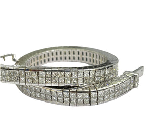Princess Cut Two Rows Tennis Diamond Bracelet White Gold 18kt