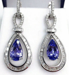 10.84 Carats t.w. Diamond and Tanzanite Custom Made Dangle Earrings 18K Gold