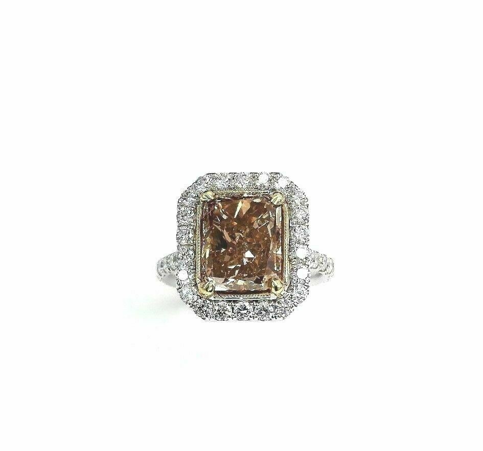 5.42 Carats t.w. Custom Made Diamond Ring 4.46 Carats Fancy Brown GIA Cert