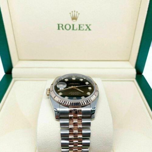 Rolex 36MM Datejust Diamond Watch 18K Rose Gold Stainless Steel Ref 116231