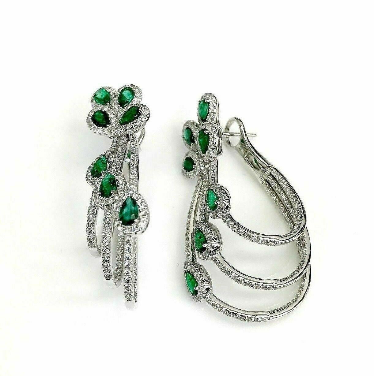 5.75 Carats t.w. Emerald and Diamond Chandelier Earrings Emeralds 3.10 Carats