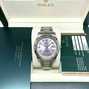 Rolex 41MM Datejust II Watch 18K Fluted Bezel Stainless Steel Ref 116334 Box Card