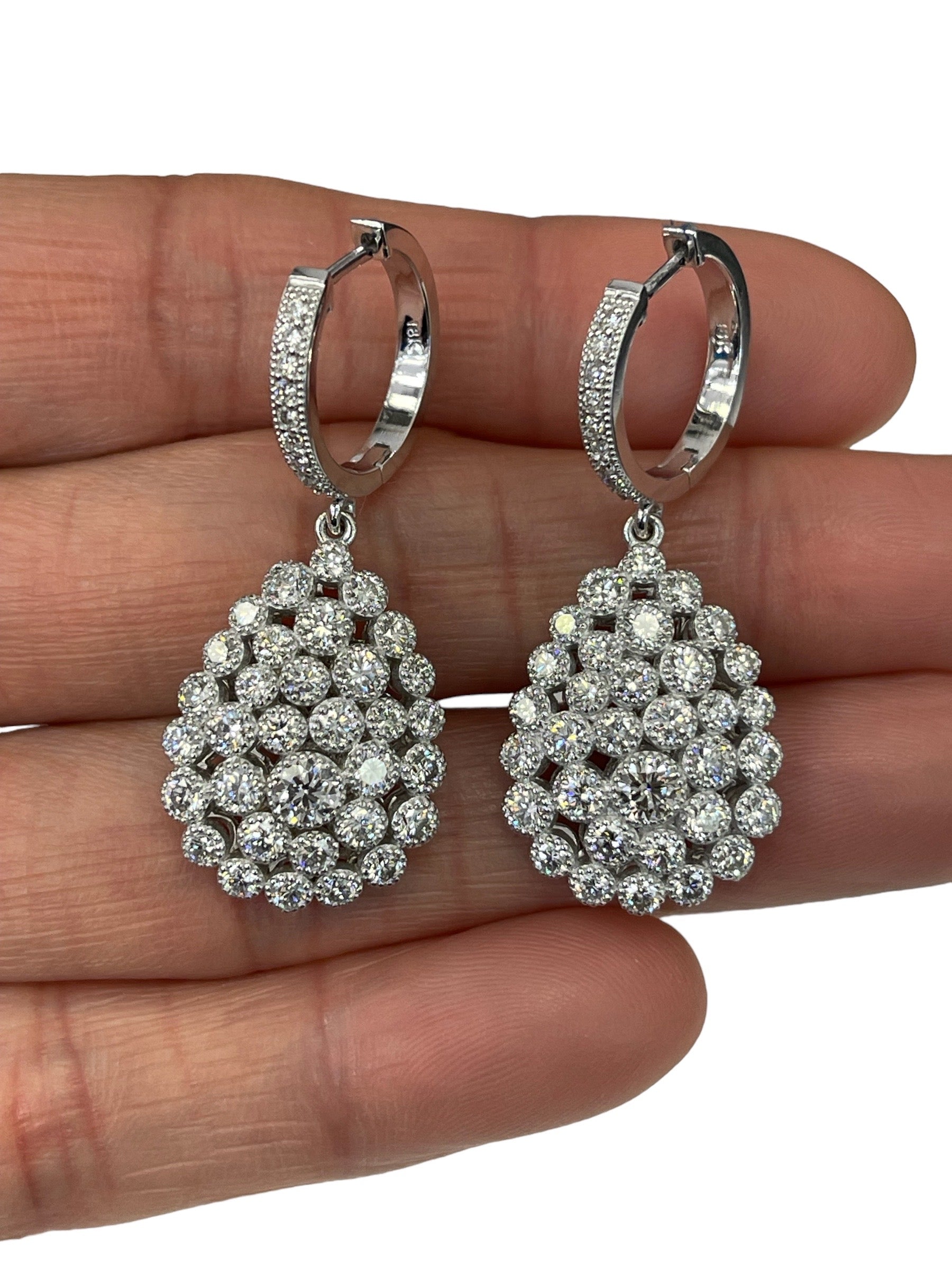Pear Bubble Diamond Dangle Earrings White Gold 18kt