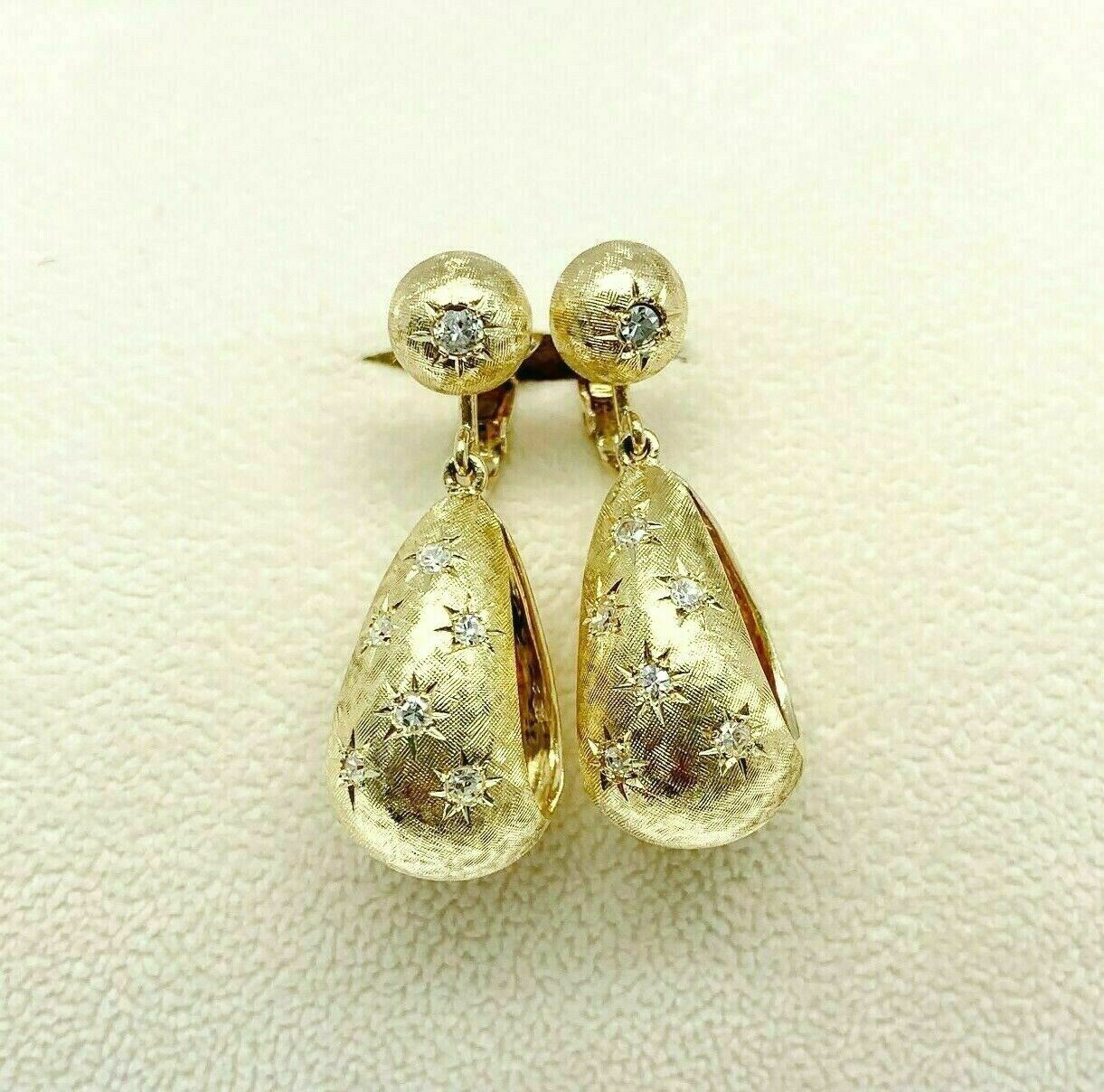 Estate 0.46 Carats t.w. Florentine Diamond Dangle Earrings 14 Karat Yellow Gold