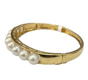 Sea Water Pearls Yellow Gold Bracelet Bangle 14kt