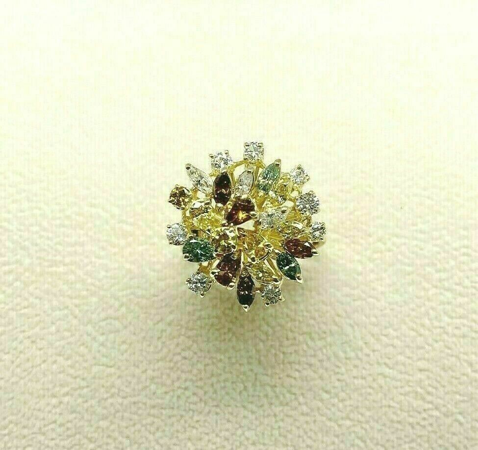 2.70 Carats t.w. Fancy and White Diamond Bouquet Anniversary Cocktail Ring 18K
