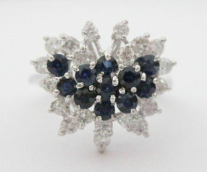 1.15 TCW Natural Blue Sapphire & Diamond Accents Waterfall Ring Size 6 14k