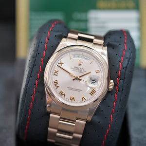 Rolex President Rose Gold W/ Smooth Bezel and Roman RG Dial 36 MM R#118205F