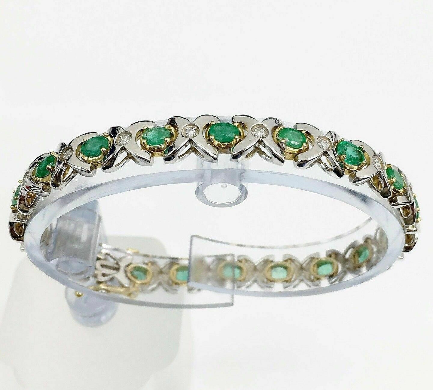5.29 Carats t.w. Emerald and Diamond Tennis Bracelet 14K2Tone Gold 5 Cts Emerald