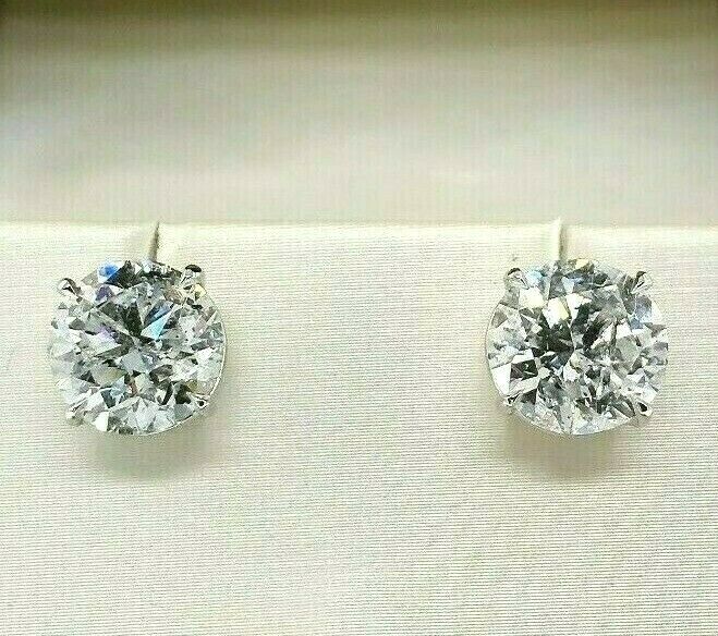 5.97 Carats t.w. Round Brilliant E - Color Diamond Stud Earrings 14K White Gold