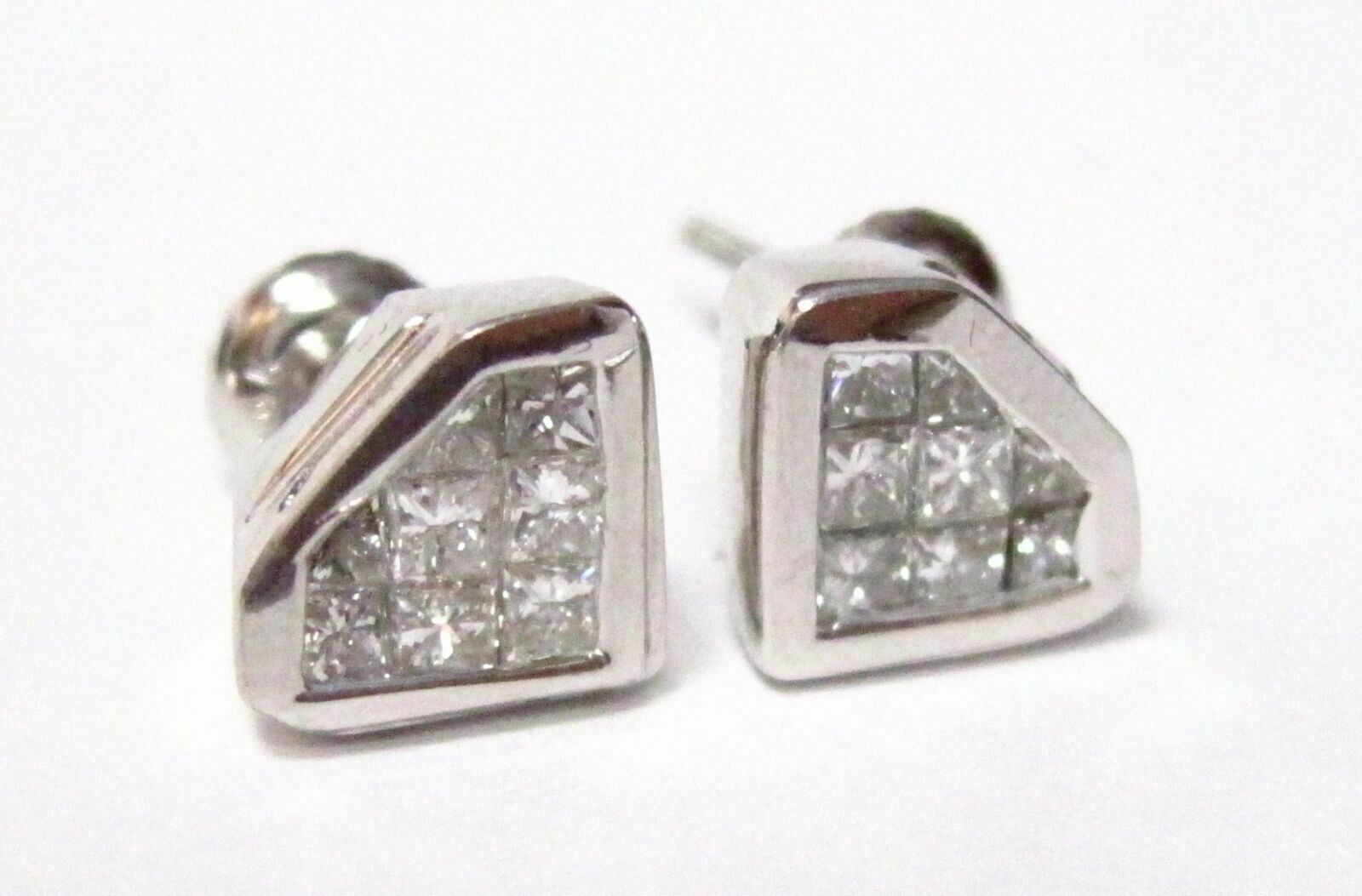 .60 TCW Princess Cut Diamond Illusion Earrings Screw Back G SI1 14k White Gold