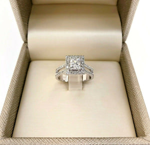 1.59 GIA D VS2 Princess Cut Diamond Halo Split Band Engagement/Wedding Ring 18K