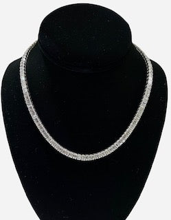 Emerald Cut Diamond Tennis Necklace Chain 18kt White Gold