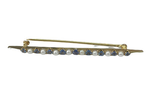 Women's Pin Pearl And Sapphire Yellow Gold 14kt