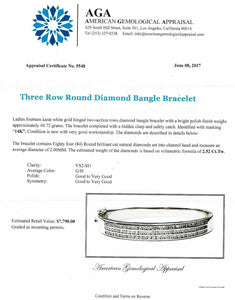 $7,790 Retail 2.52 Carats t.w. Diamond 3 Row Channel Bangle Bracelet 14K Gold