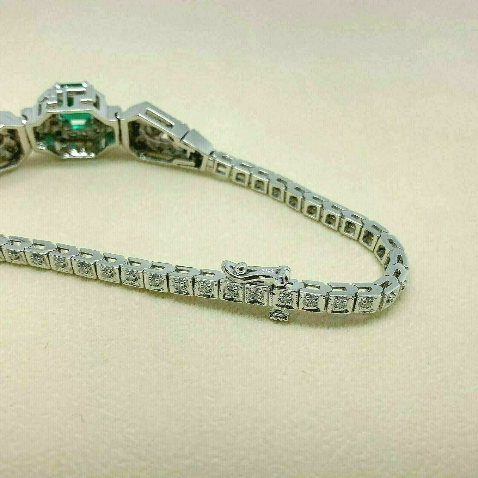 2.91 Carats t.w. Art Deco Emerald and Diamond Tennis Bracelet 14K White Gold