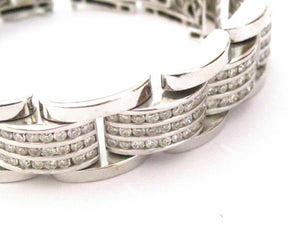 20.10 TCW 3 Rows Round Cut Diamond Men's Fashion Bracelet G-SI-1 14k White Gold