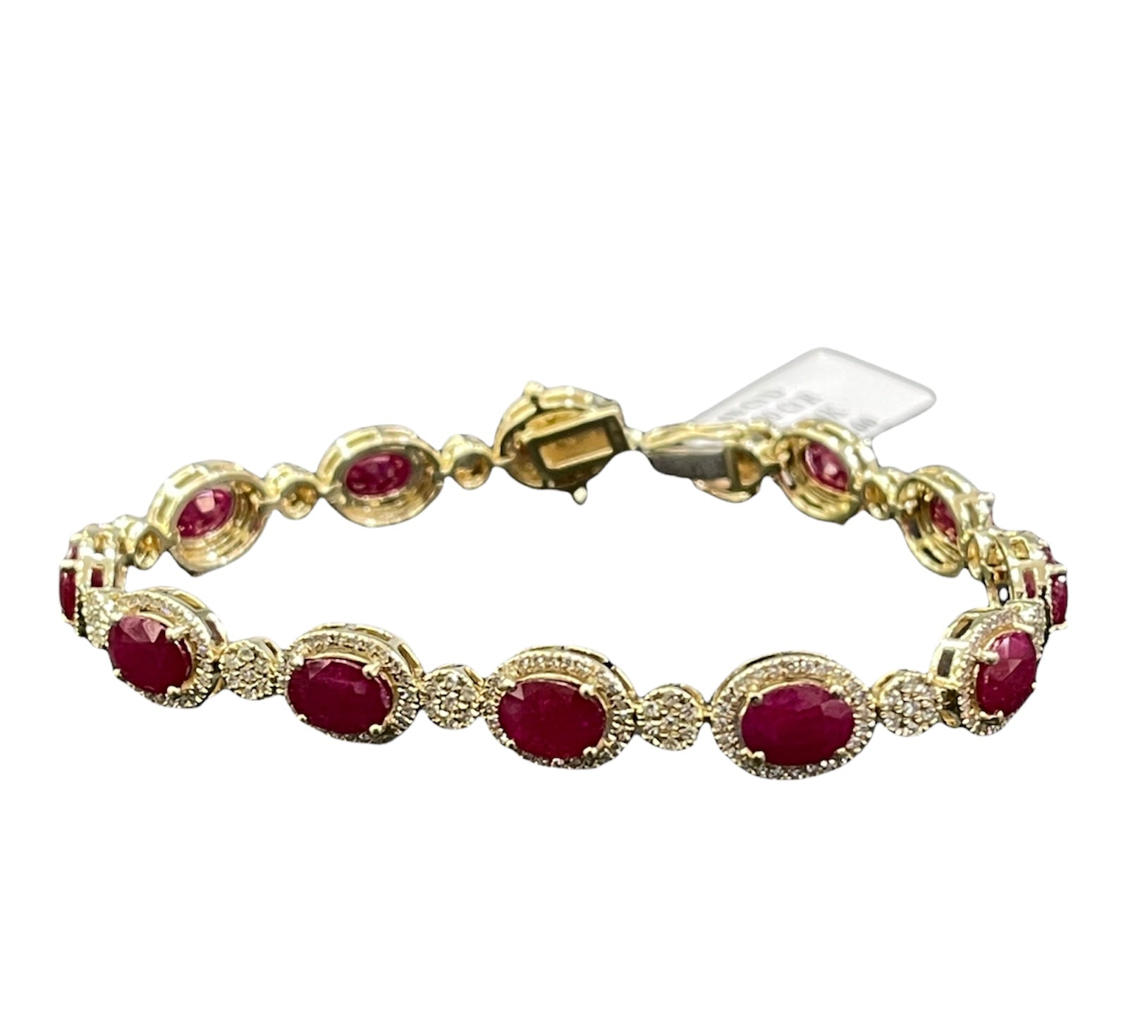 Ruby Oval Tennis Bracelet with Diamond Accents Yellow Gold