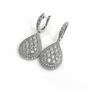 3.45 Carats t.w. Pear Diamond Halo Dangle Earrings 18 Karat White Gold New