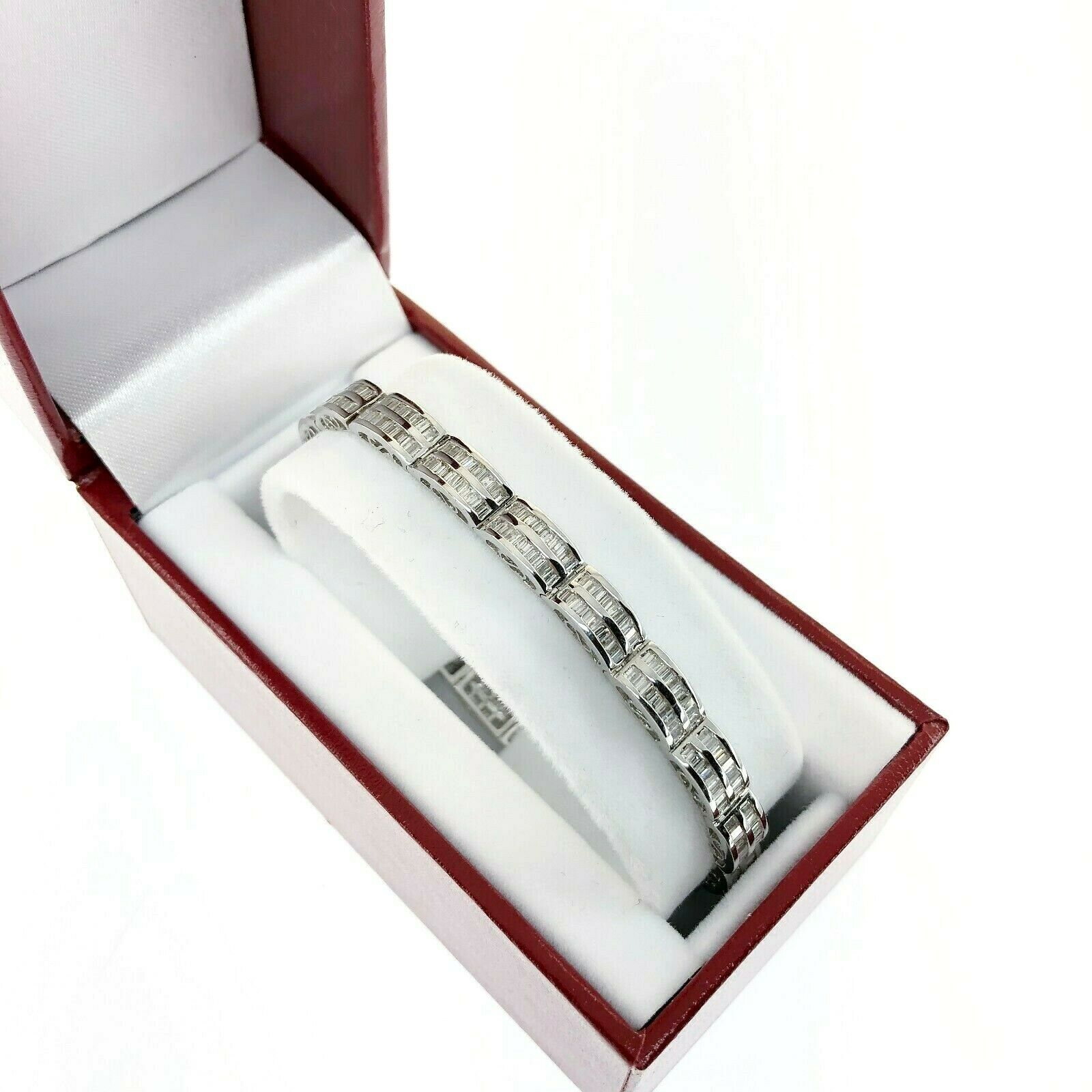 Fine 4.11 Carats t.w. Channel Set Baguette Cut Diamond Tennis Bracelet 18K Gold
