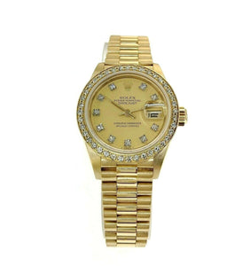 Rolex 26mm Lady President Diamond Dial and Diamond Bezel Watch 18k Yellow Gold