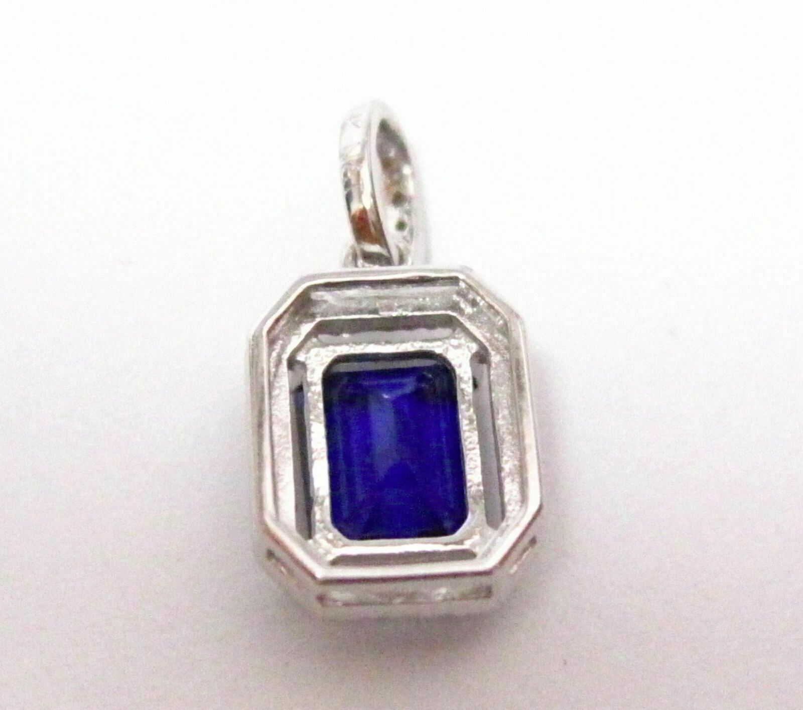 1.30Ct Radiant Cut Blue Sapphire & Diamond Accents Pendant 14k White Gold