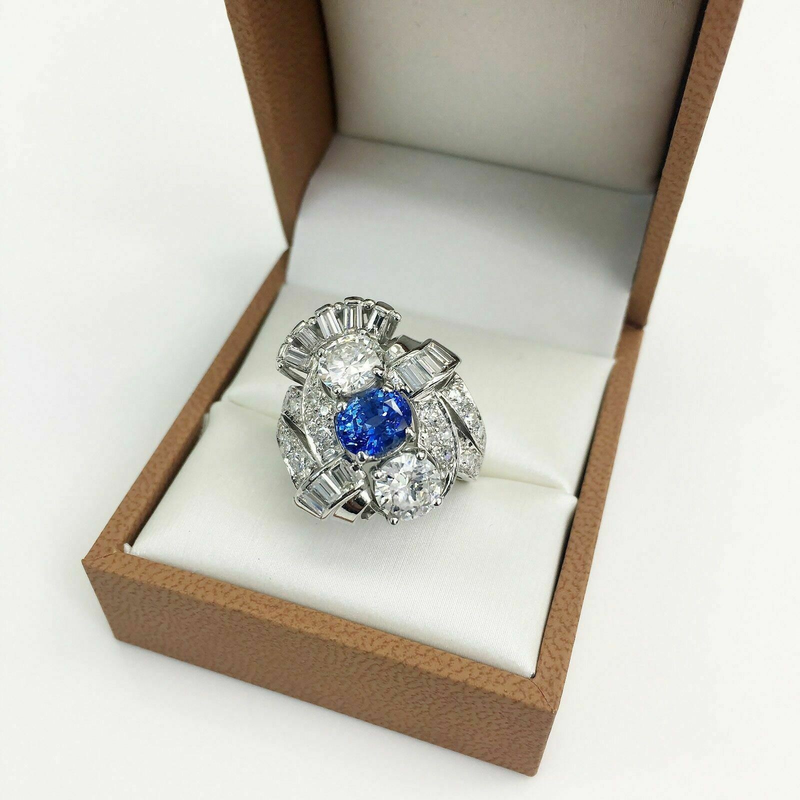 Antique Diamond and Sapphire Wedding/Anniversary Ring Platinum 4.41 Carats t.w.