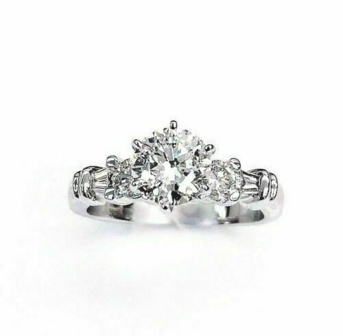 1.37 Carats tw Diamond Wedding Ring 88 Round Cut 1.03 H SI1 GIA Center 14K Gold