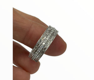 Round and Baguettes Natural Diamond 6mm Wide Band White Gold