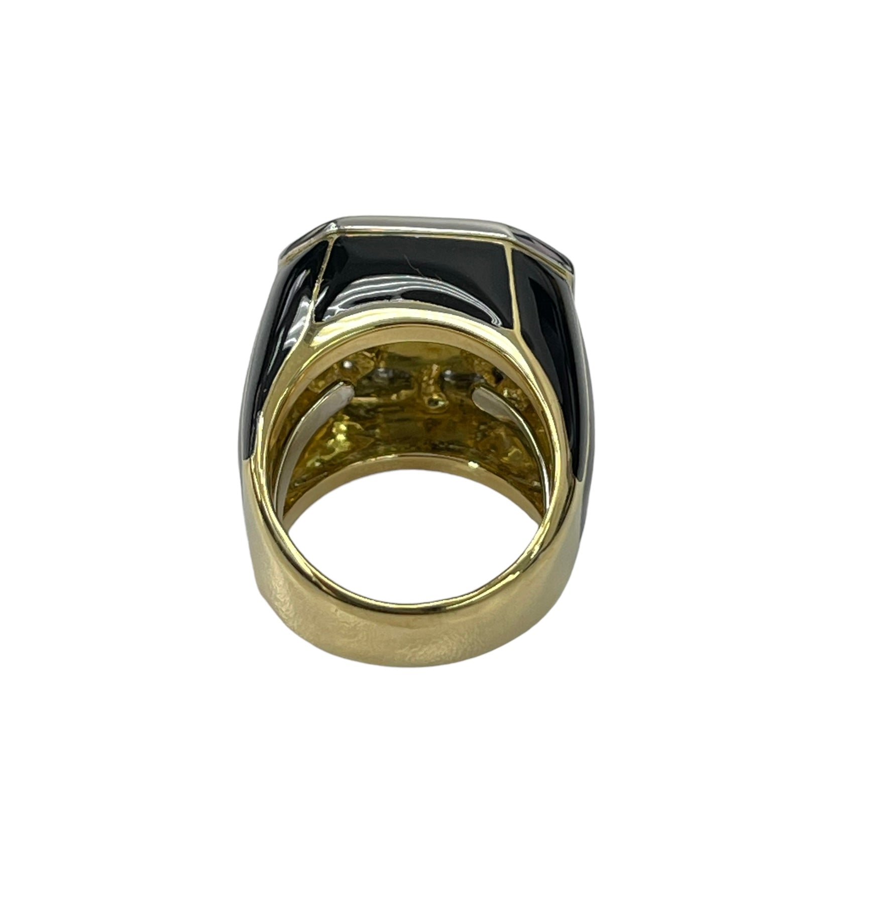 David Webb Enamel Diamond Ring Yellow Gold and Platinum