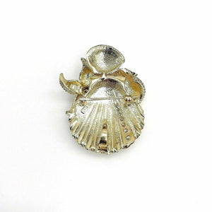 3D Oceanic Seashell Starfish Diamond Brooch/Pin 0.35 Carat t.w. 14K Yellow Gold