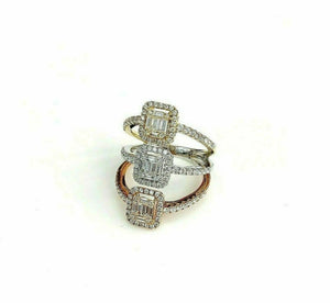 1.48 Carats Triple Diamond Halo Wedding/ Anniversary Ring 18K TriColor Gold
