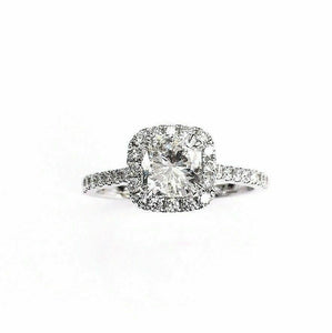 .96ct Cushion Cut Center Diamond Halo & Accents Engagement Ring Size 6.75 18k