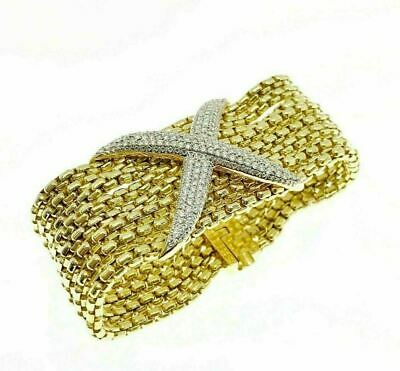 Estate 2.20 Carats David Yurman Diamond X Bracelet Solid 18K Gold 1.25 Inch Wide