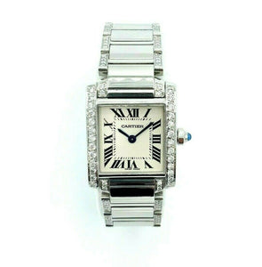 Womens Cartier Tank Diamond Bezel and Links Quartz Watch 25x20mm Stainless Steel